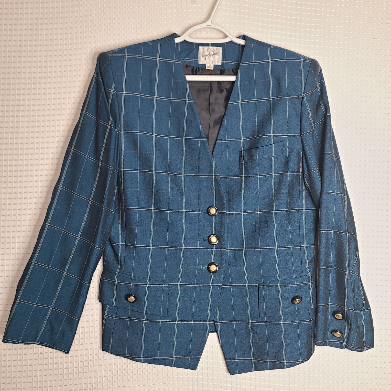 Jacqueline Ferrar Womens Sz 12 Career/Formal Blazer/Jacket Blue Plaid