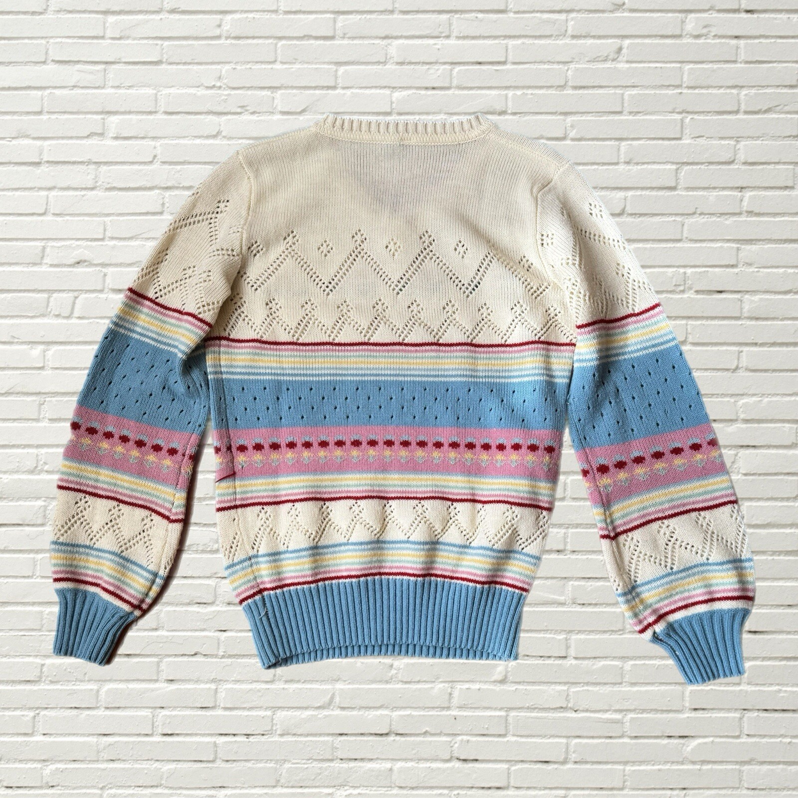 Vintage 70s Sweater Floral Tulip Print Striped Lightweight Knit – Hippie Cottage