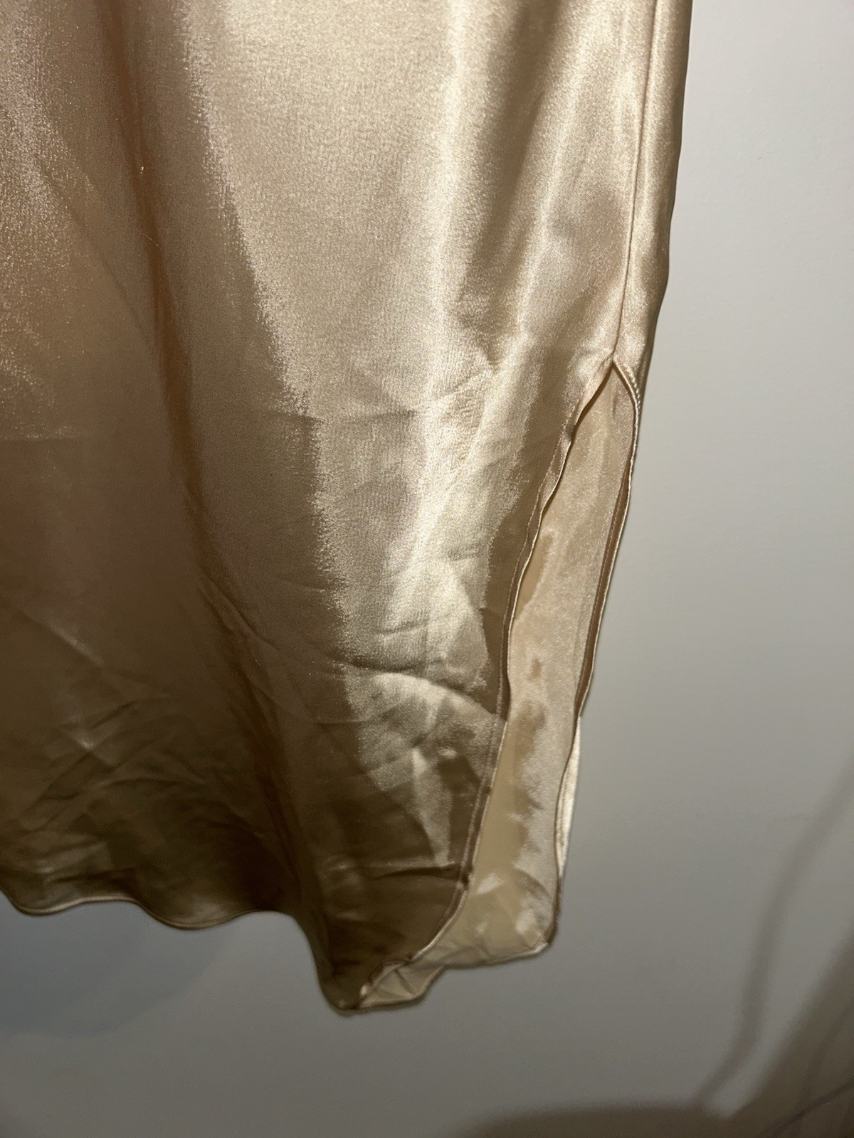 Vintage Cinema Etoile Satin Lace Nightgown Chemise Champagne Gold Slip Large