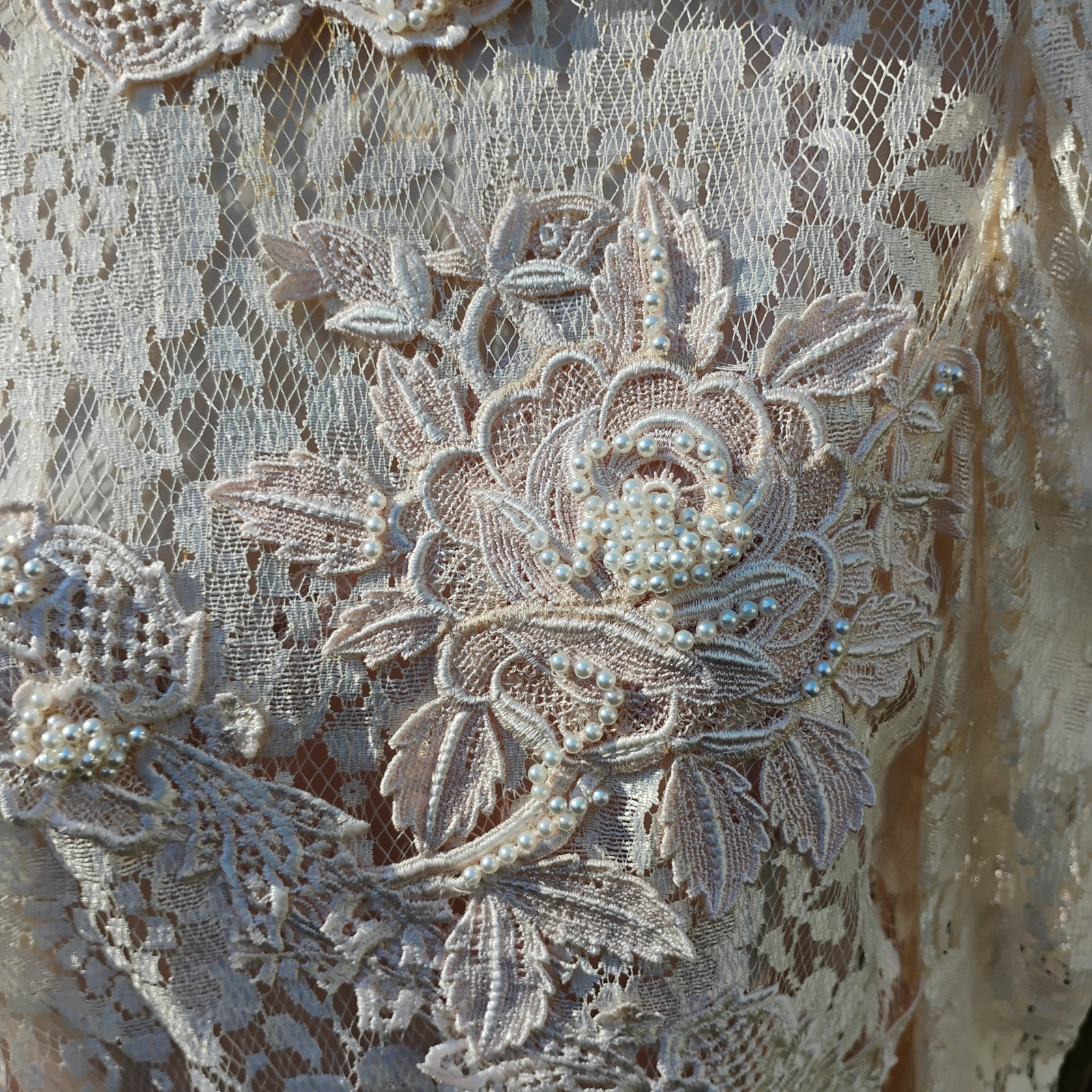 VTG Lorrie Kabala Lace Wedding Gown 3 Pc Size 8 Champagne Cream Pearl Beaded NWT