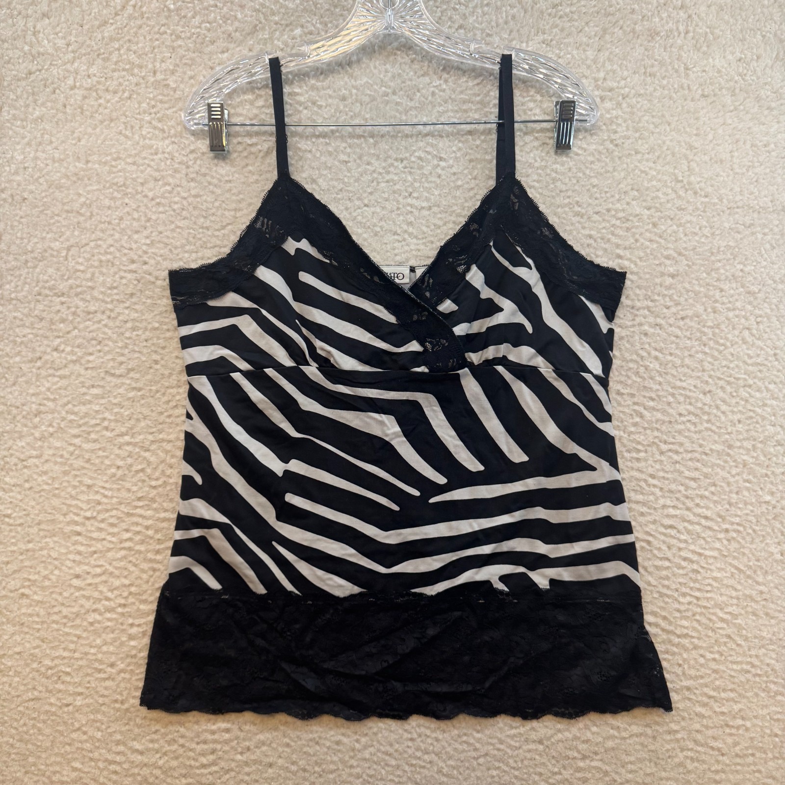 Y2K Vintage Cato Camisole Tank Top Large Black White Zebra Striped Stretch Lace