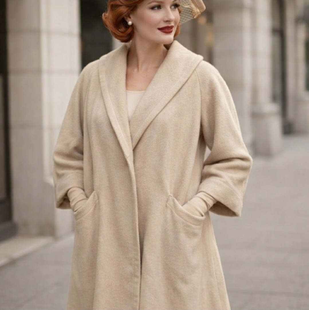 1950s 1960s Vintage 100% Cashmere Lined Car Swing Coat Anter Fashion Denver