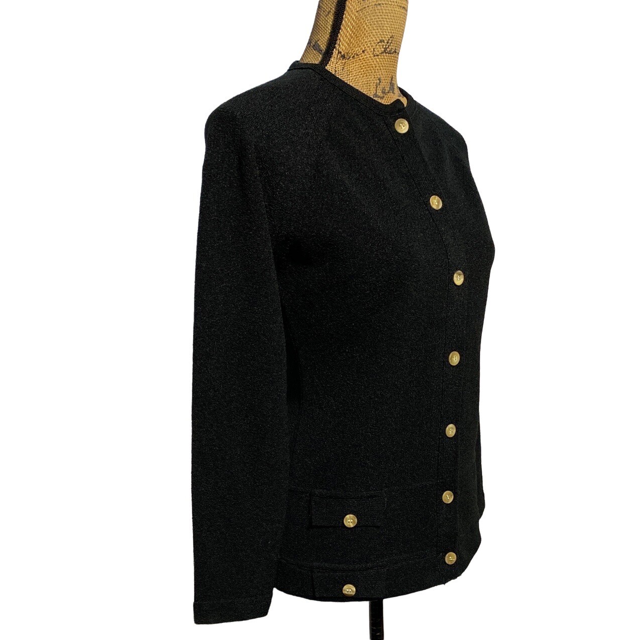 Talbott Traveler VTG Cardigan Lady Sweater Dacron Knit S M Solid Black Dacron