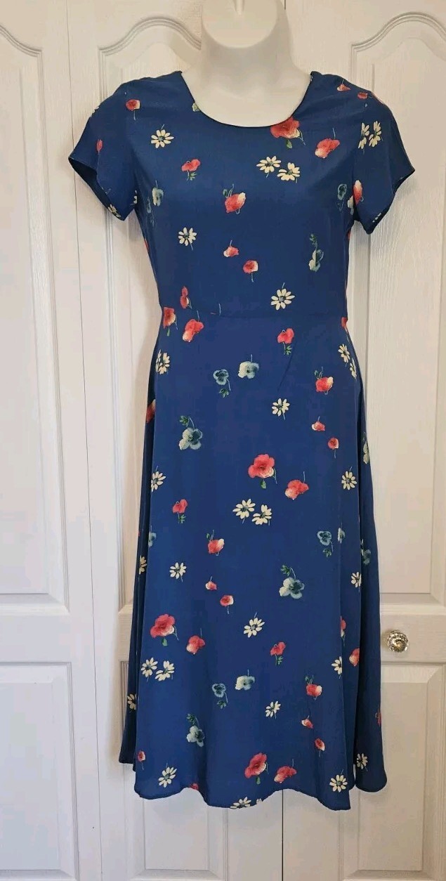 Vintage LIMITED AMERICA Dress Blue Floral Women’s 12 Tie Back Cottagecore 90s
