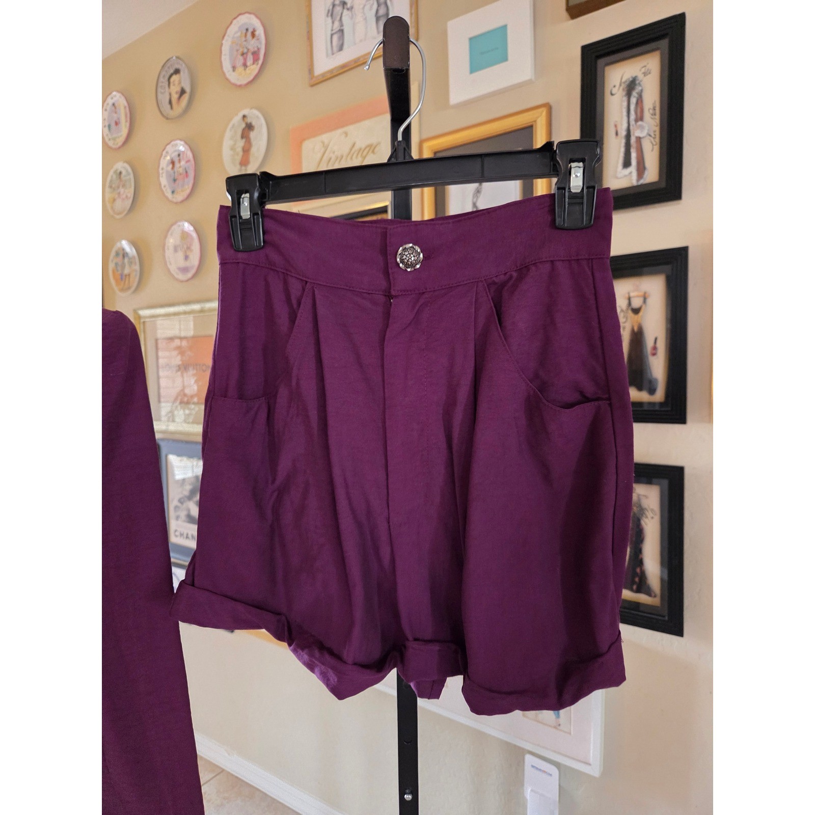 Vintage BIA Born in America 80s Plum Purple Cropped Blazer and Shorts Suit Set