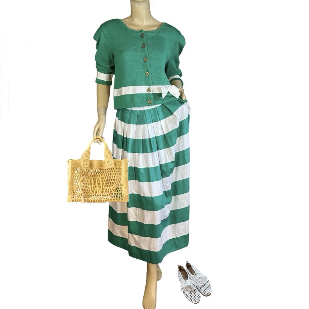WOMEN’S VINTAGE CIRCA 1980’S CULLINANE GREEN SKIRT AND SWEATER SET SZ 10/M
