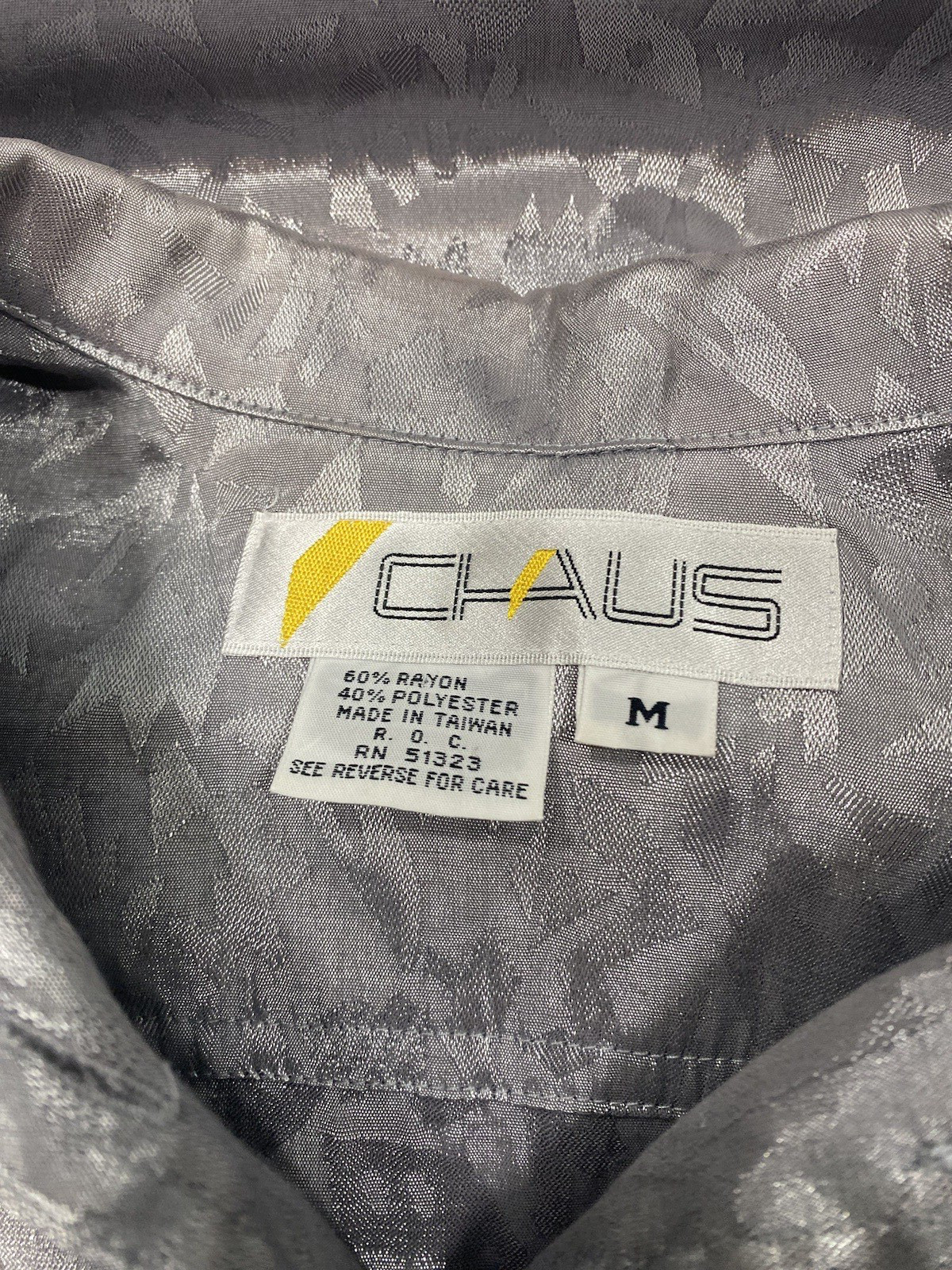 CHAUS Silver Jacquard Blouse Women SIZE MEDIUM gray 80s 90s rayon