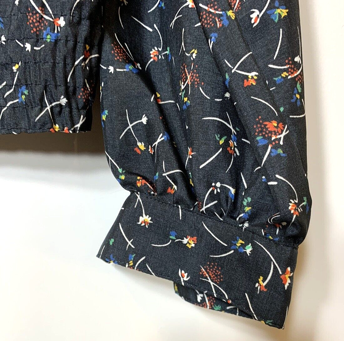 Lady Manhattan Blouse Womens 10 Black Vintage 70s Silkhana Floral Pullover