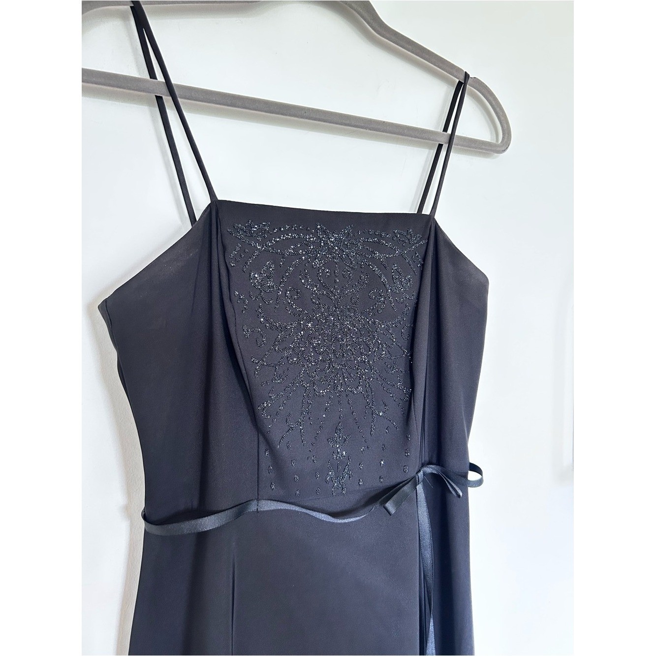 Vintage CDC Black Beaded Spaghetti Strap Knee Length Dress Size 6