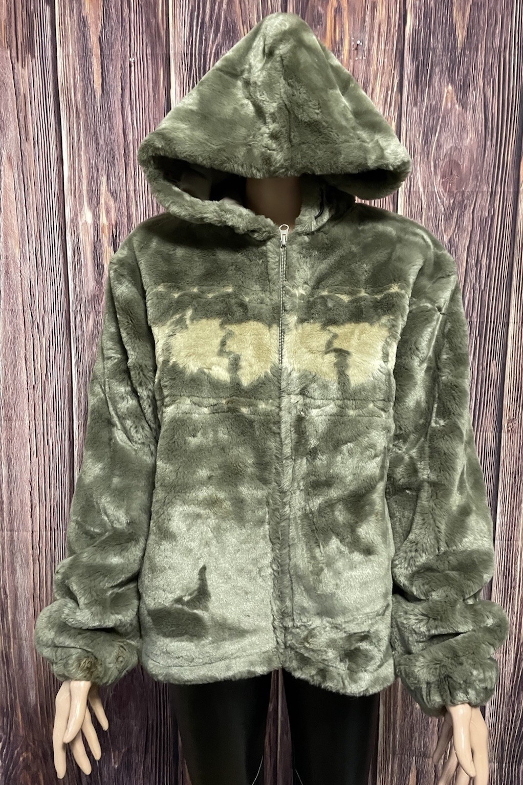 VTG Woolrich Womens Plush Grey „Tumbleweed Leaves” Jacket Hooded Sz M