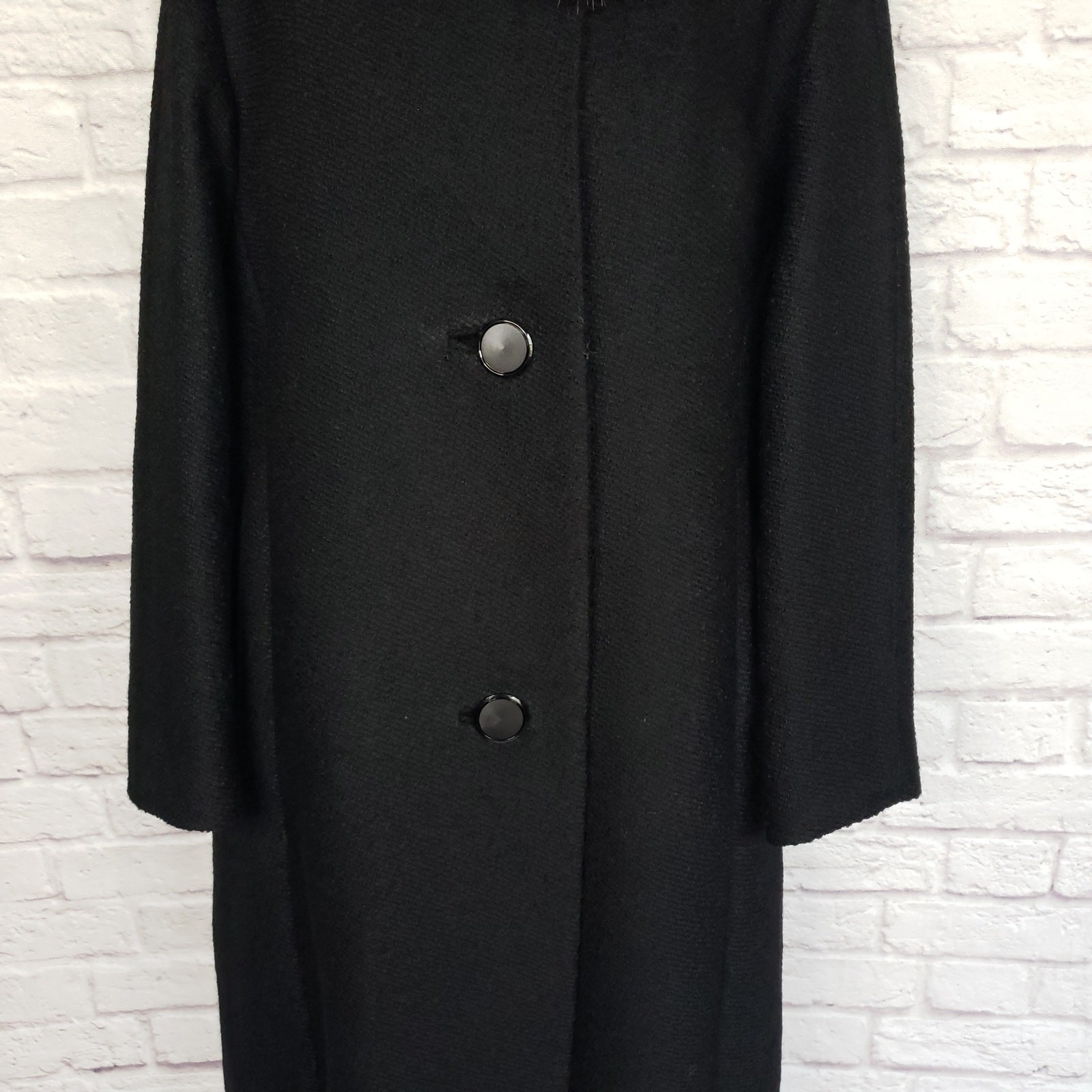 VTG Berroco Black Wool Boucle Swing Coat Mink Fur Collar Wancantuck Fits a M/L