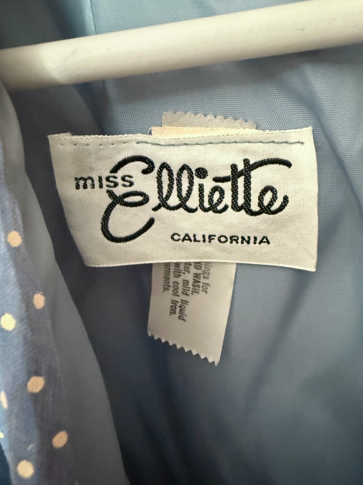 Vtg 1970s Miss Elliette Polka Dot Rosette Semi Sheer Sleeve A Line Maxi Dress S