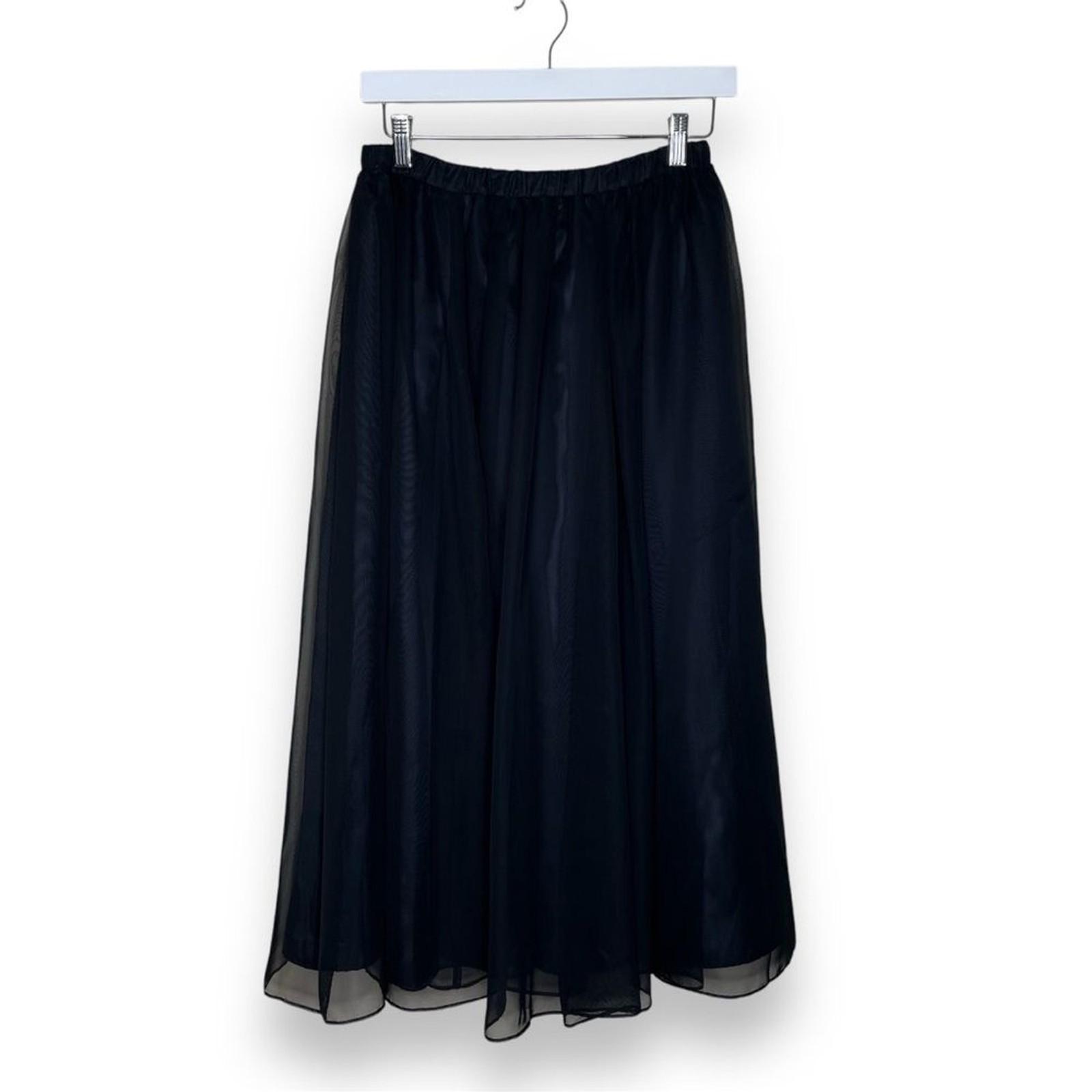 Vintage Bedford Fair Lifestyles Black Chiffon Maxi Skirt Women Size 10 Pull On
