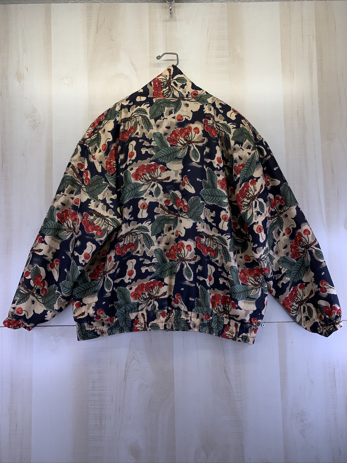 Vintage Out Brook Womens 100% Silk Cherry Stem Full Zip Jacket Size M-7028