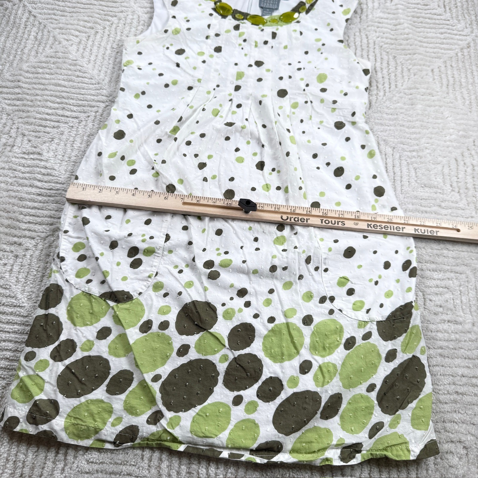 Rabbit Rabbit Rabbit Designs Dress Women’s 10 White Green Polka Dot Mod Retro
