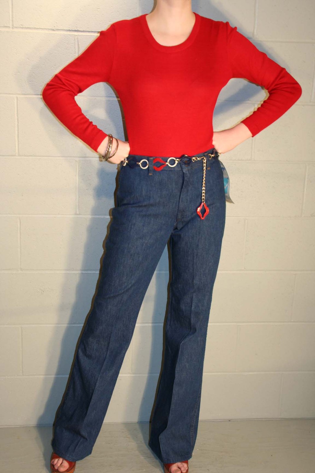 NOS VTG 70s Womens WRANGLER JEANS Bell Bottoms HIGH WAIST 29×34 DENIM BLUE Pants