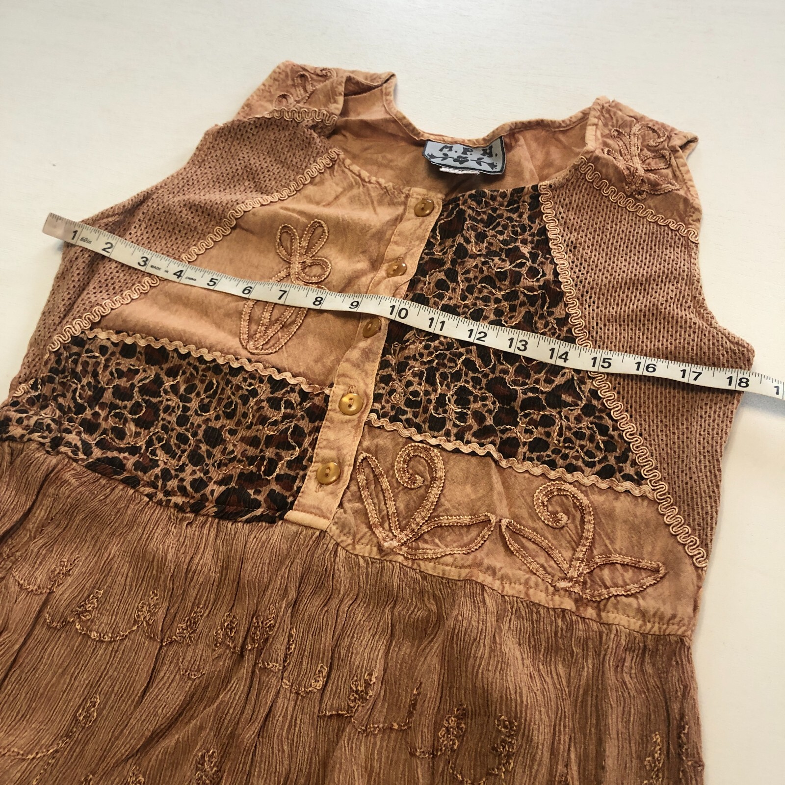 VTG 80s M.P.H. Funky Boho Hippie Embroidered Casual Midi Dress Sz M