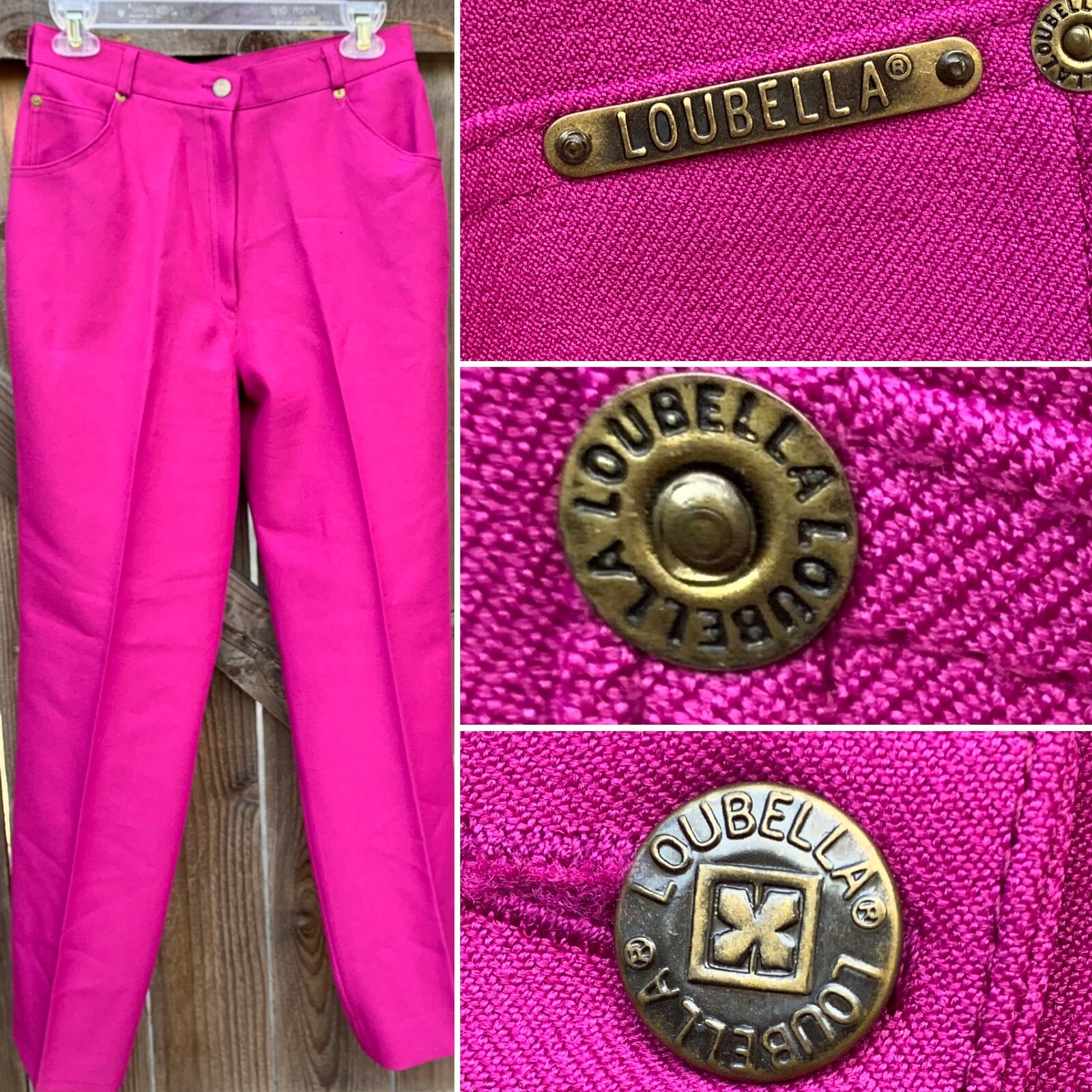 Vintage Loubella Pants Fuchsia Pink High Waist 5 Pocket Talon 42 Zipper 28 1/2”