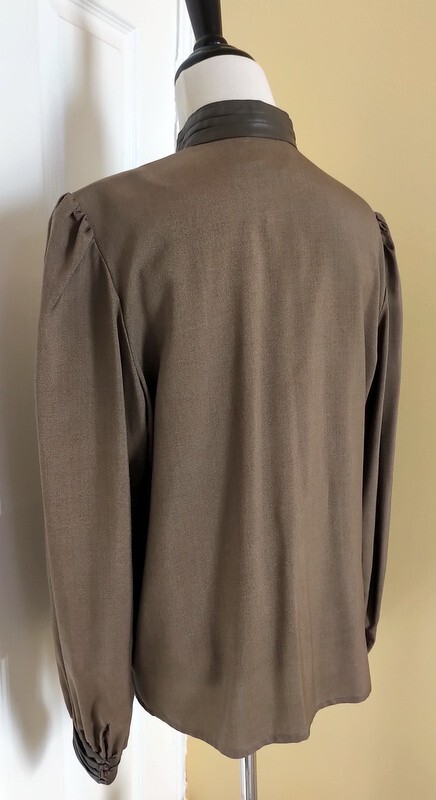Vintage Francesca of Damon for Starington Brown Silk/Wool Blouse w/ Leather (12)