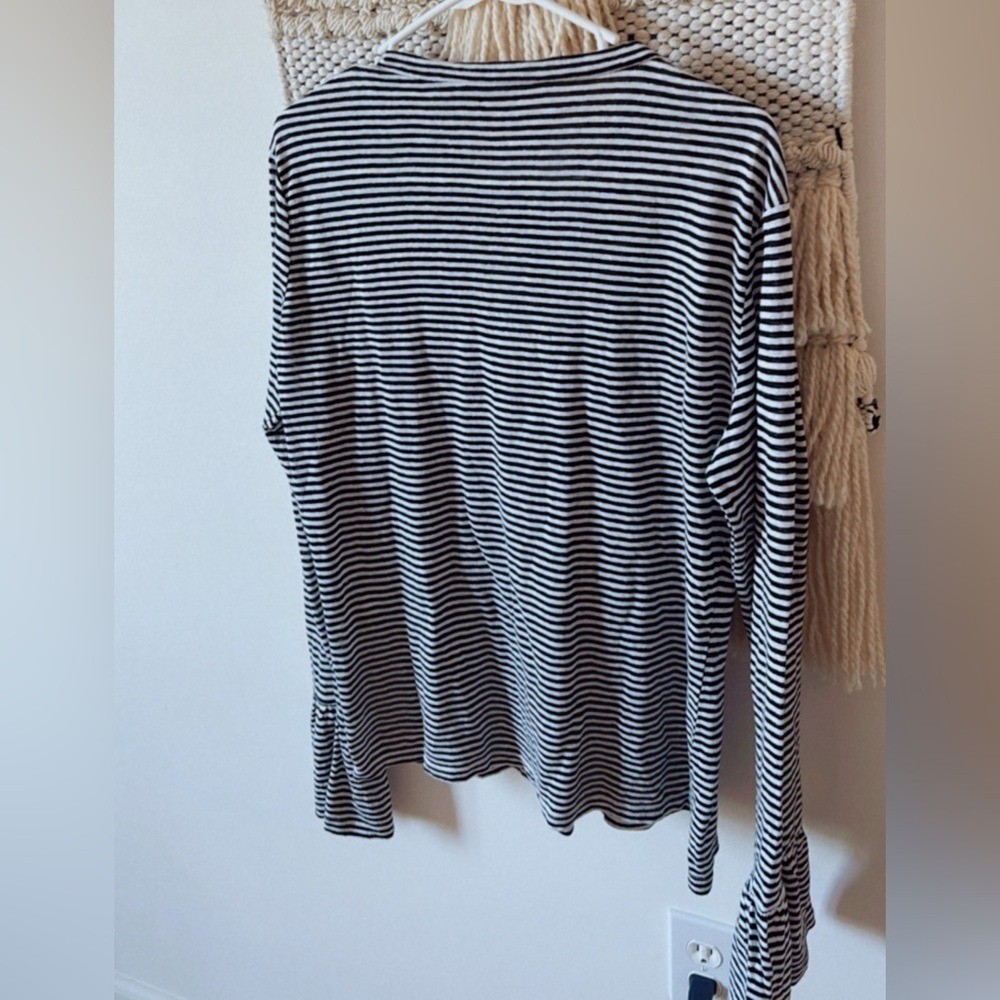Frame 100% Linen Long Sleeve Striped Ruffle Cuff Top Size Medium