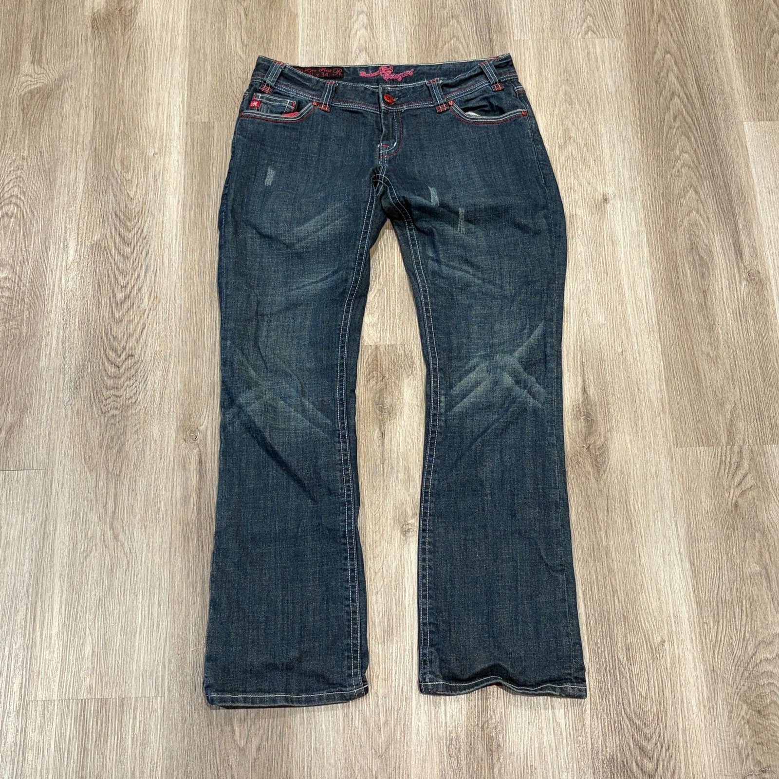 Vintage 00s Y2K Rock And Roll Cowgirl Low Rise Bootcut Selvedge Jeans Size 34×32