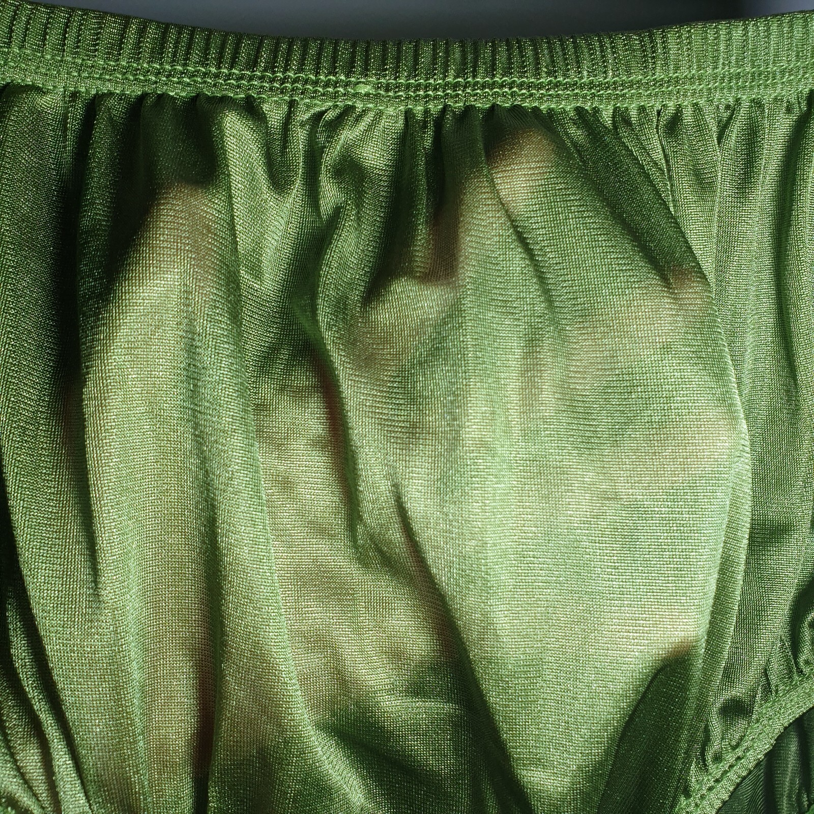 VTG Silky Nylon Panty Olive Green Granny Double Gusset Brief Sz 10-11 Hip 48-52″