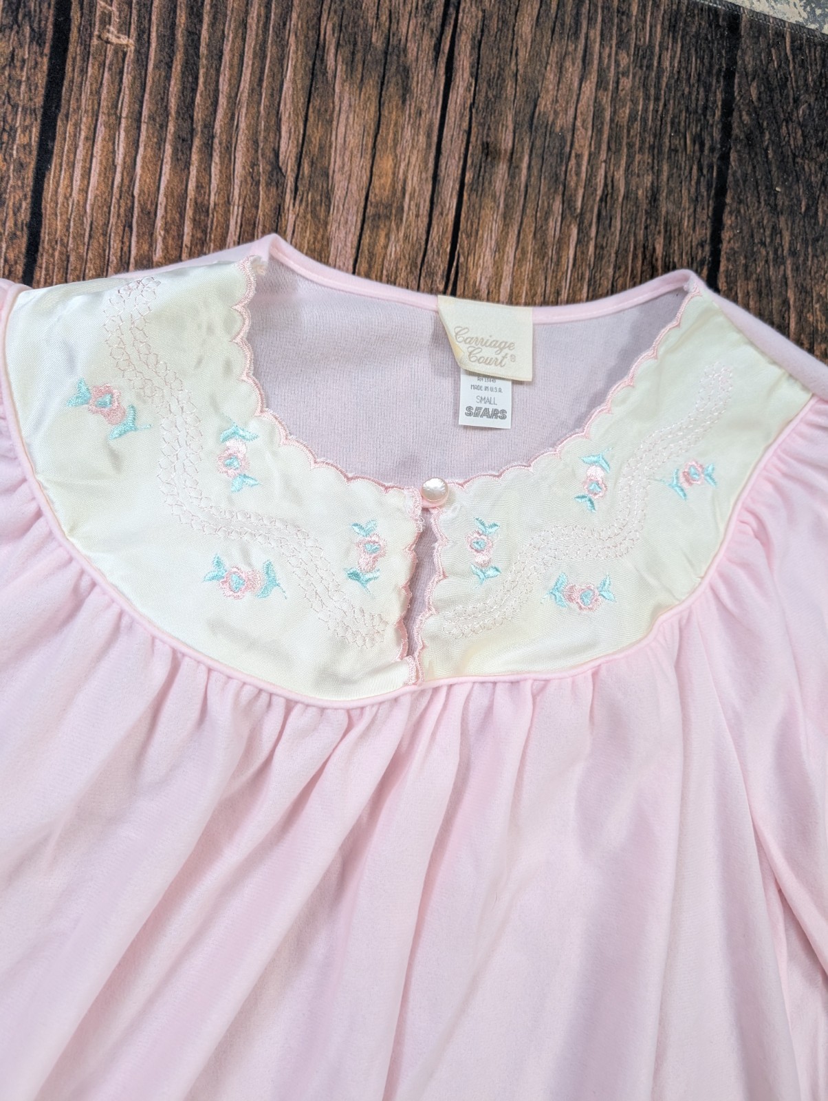 Vtg Carriage Court Flannel 100% Cotton Nightgown Longsleeve Grannycore S Sears