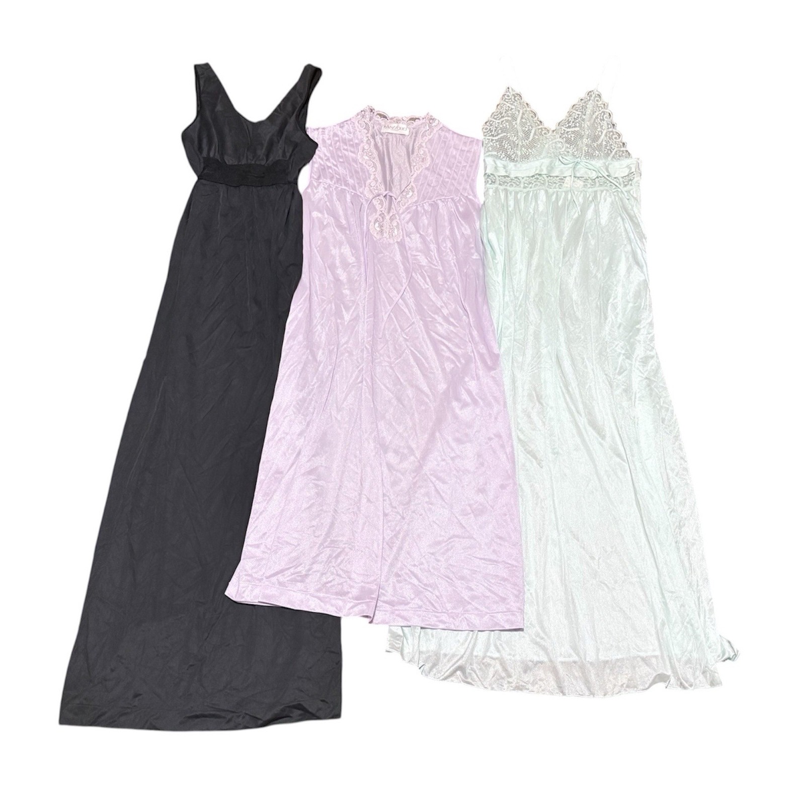 3 Vintage Gilead Vanity Fair Nylon Nightgowns S Black Purple Blue Lace USA