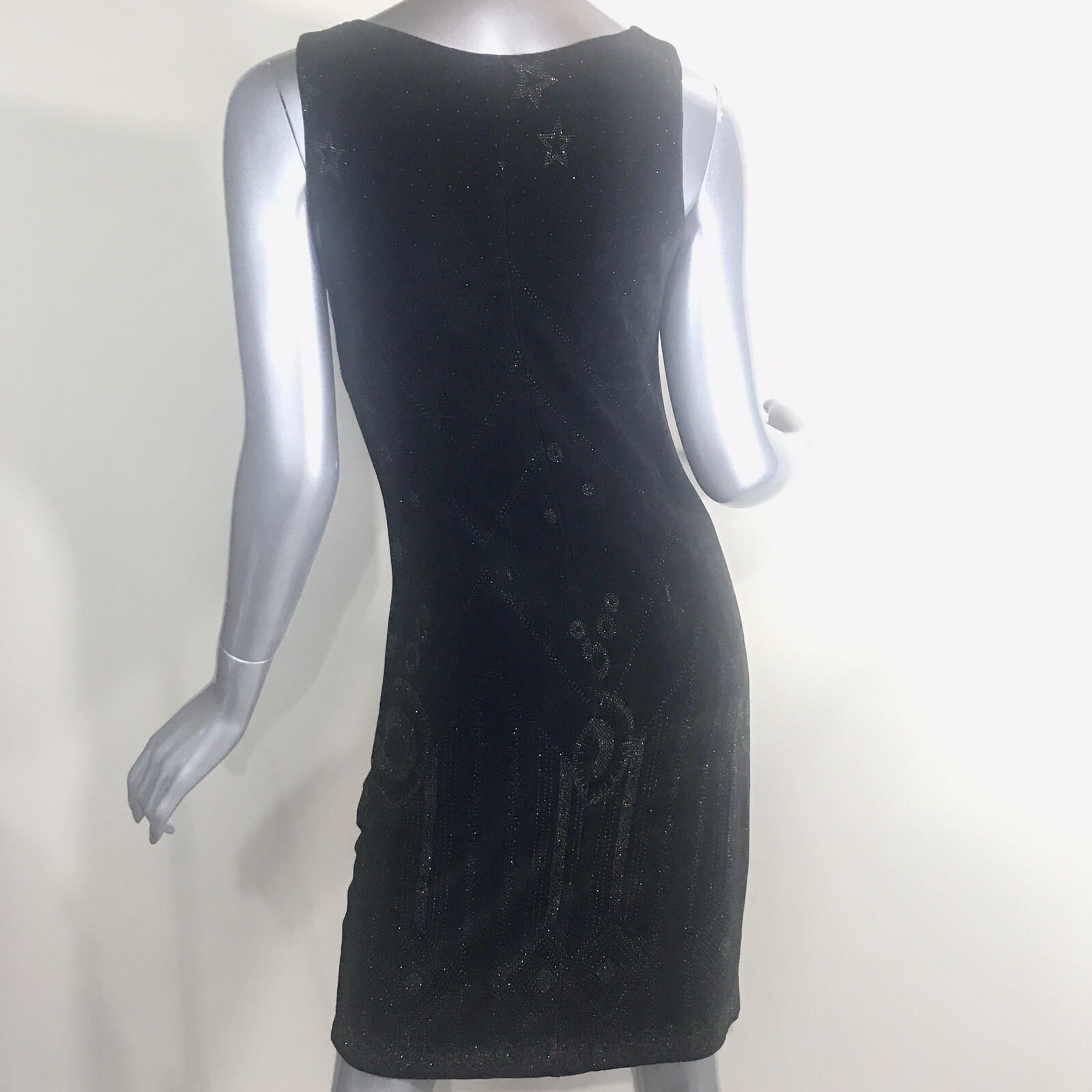 Vintage 90’s Mica Women’s Medium Fitted Black Astrological Stars Abstract Dress
