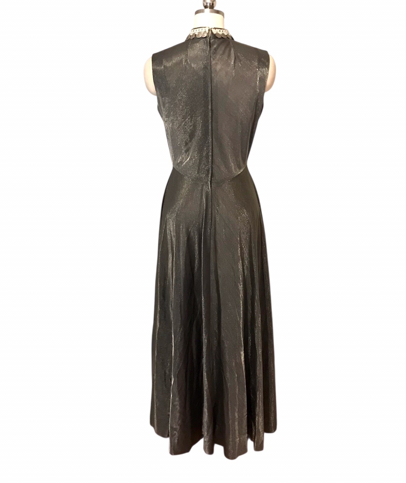 VTG 80’s Pewter Maxi Evening Dress Stunning Coin Medallions Classic Modern Sz 8