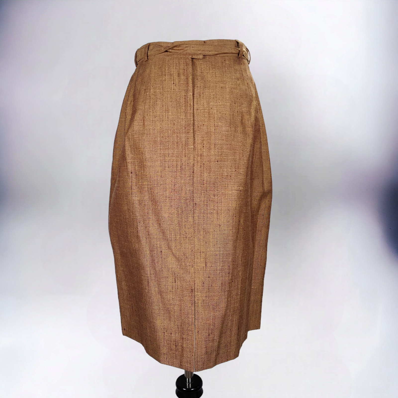 Vintage 1960s Wool Silk Tweed Pencil Skirt NOS Gold Belted Mod Secretary Size 10