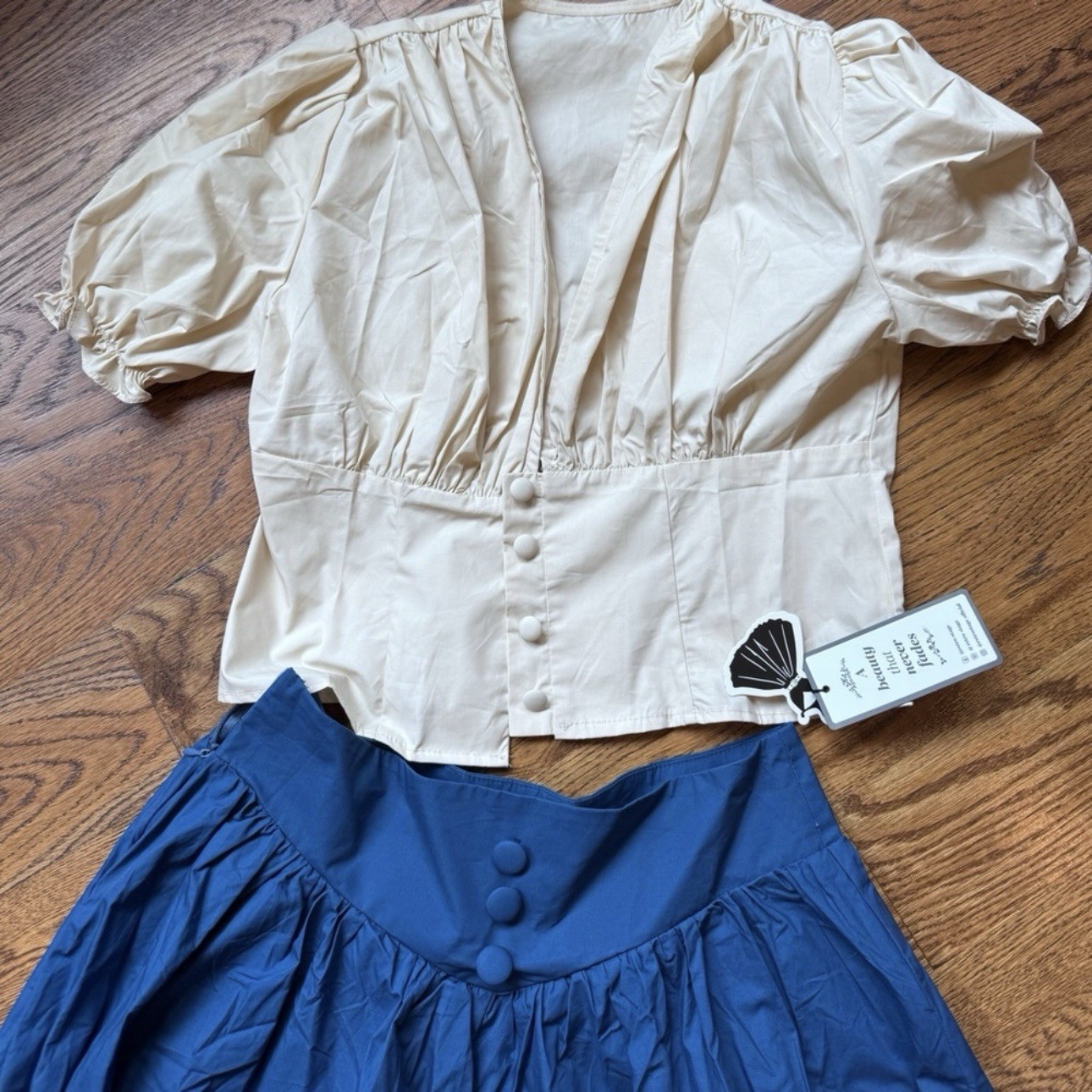 Vintage 2 piece Retro Stage Cream and Blue 1940’s Dress