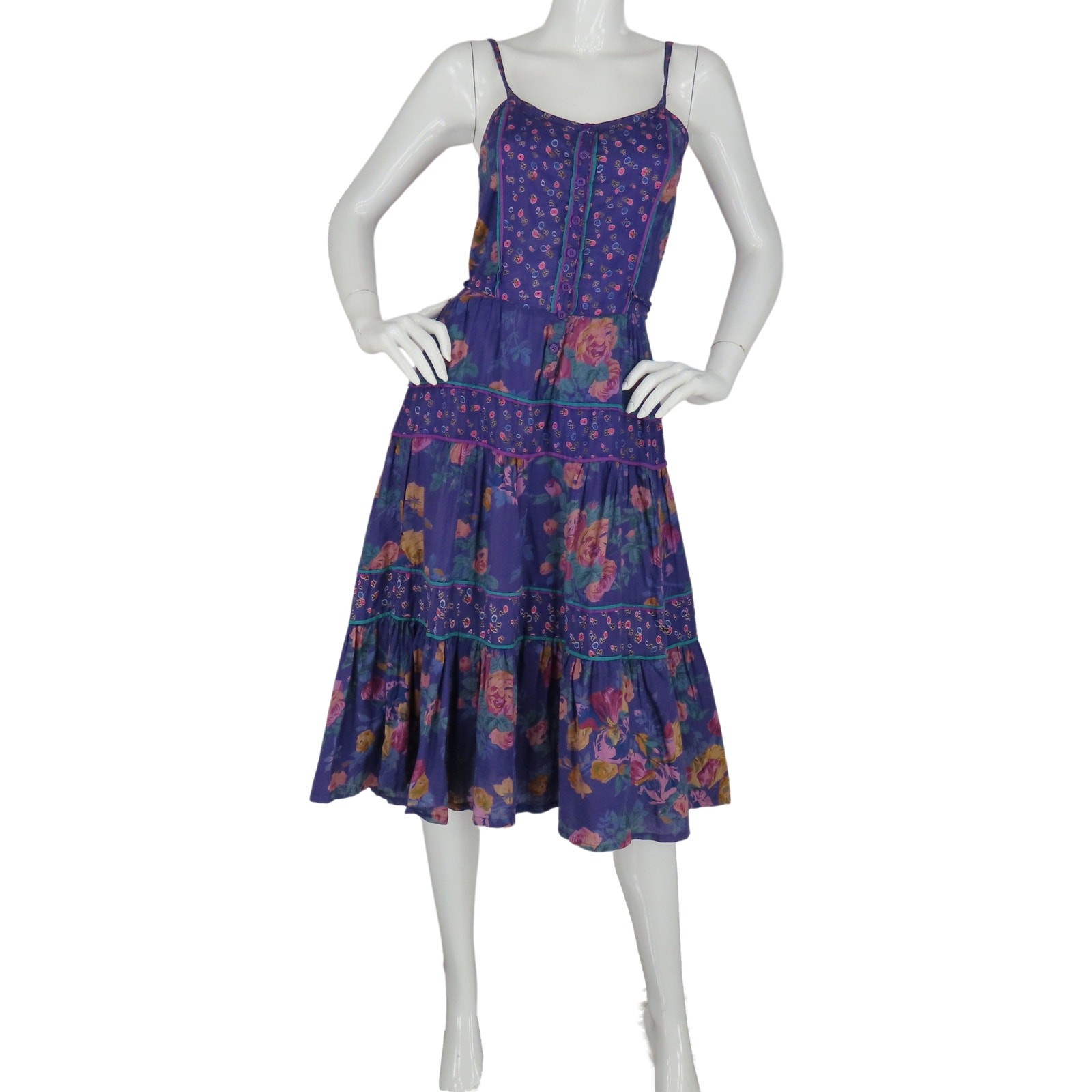Vintage Broadway Star Floral Festival Cottagecore Romantic Gypsy Boho Dress XS