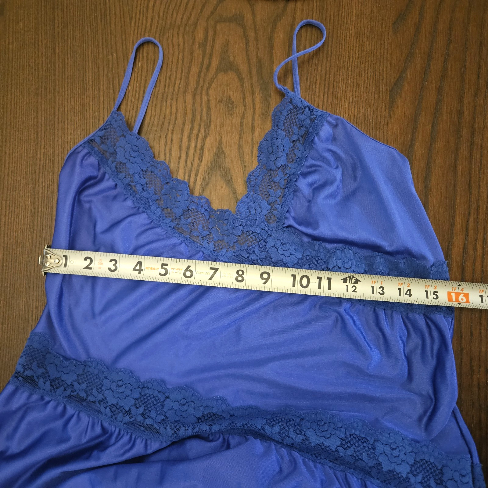 Lady Cameo Vintage Royal Blue Coquette Nighty Full Slip Nightgown sz M