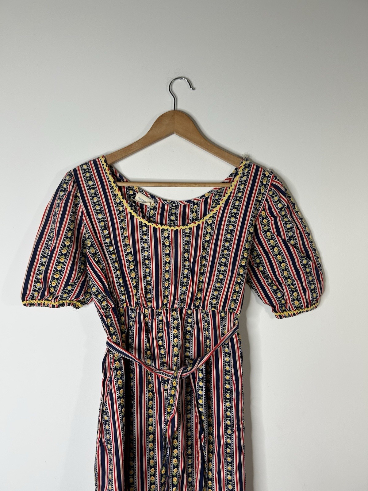Vintage 1970’s Dress Women’s Red Striped Western Cowgirl Floral Prarie