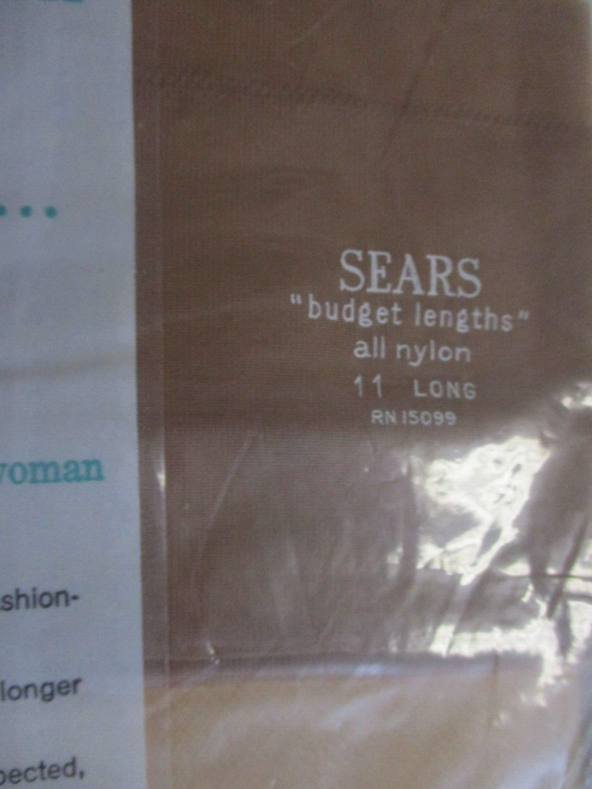 1PR VINTAGE SEARS RHT SHEER MICRO MESH NYLON STOCKINGS SIZE 11 LONG 35″ BEIGE