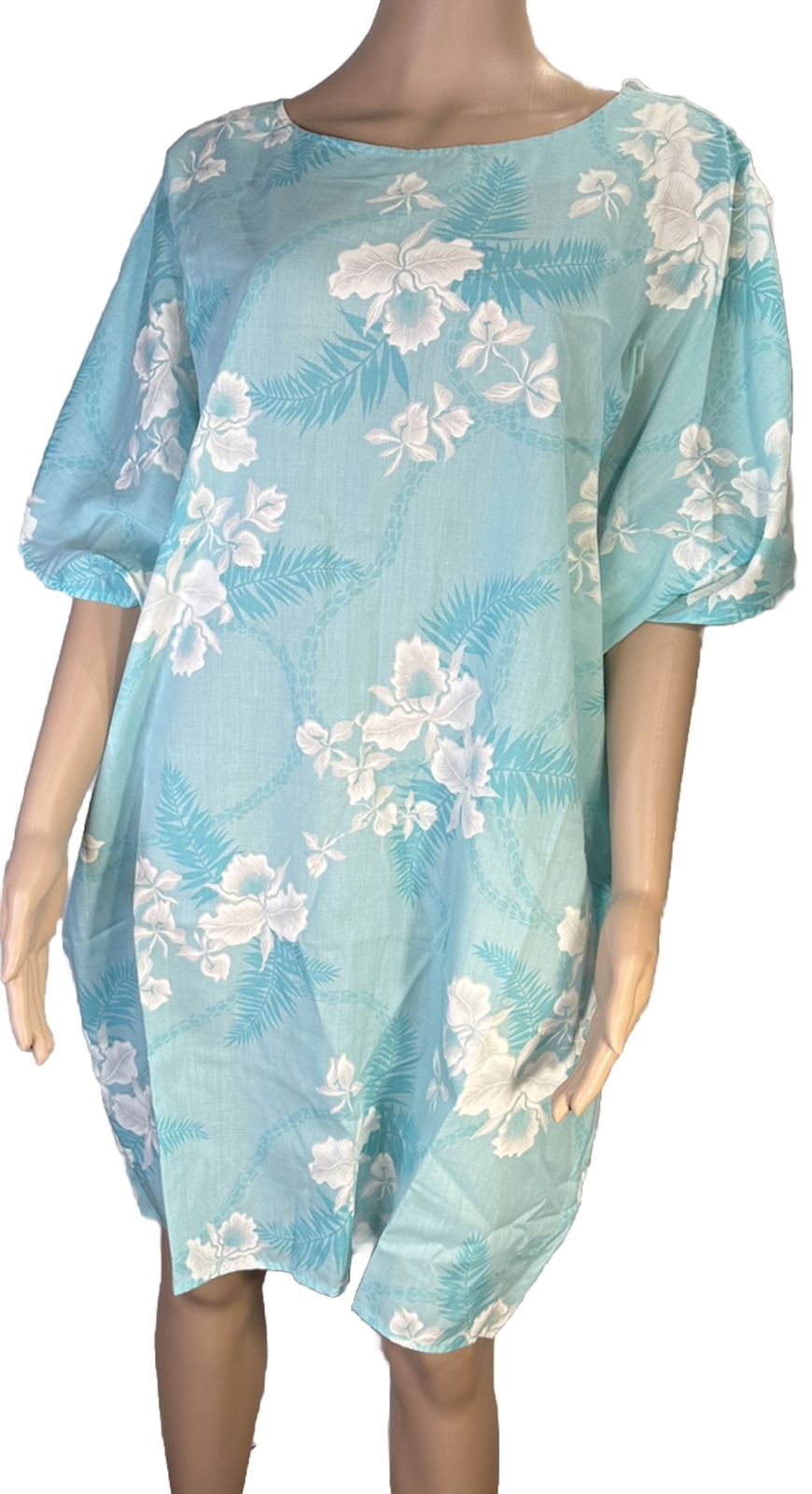 VTG Hilo Hattie Dress Beach/Swim Cover-Up Hawaiian Turquoise Floral Oversized