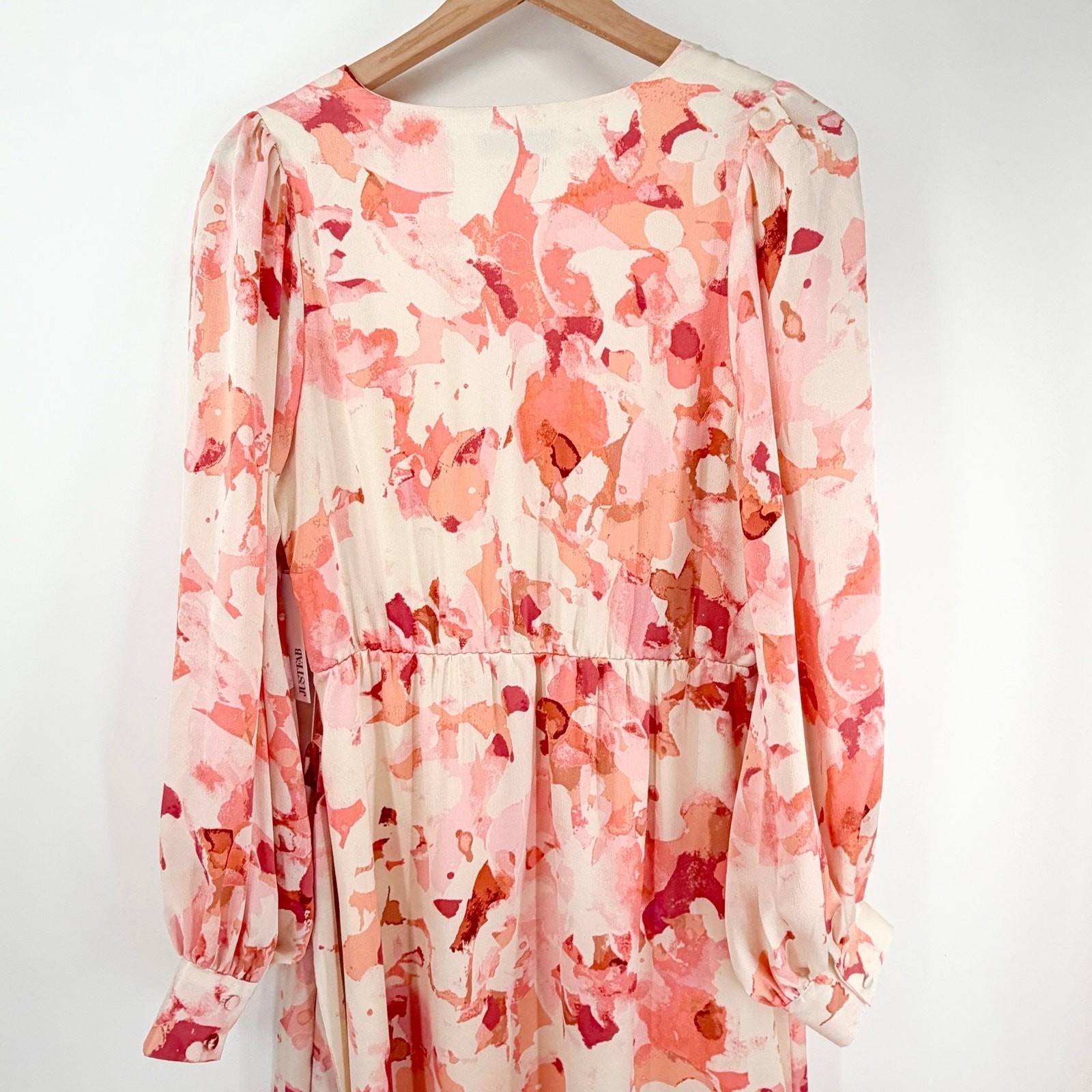 NWT Floral Midi Dress Pink Cream Romantic Cottagecore Tie Waist Size M