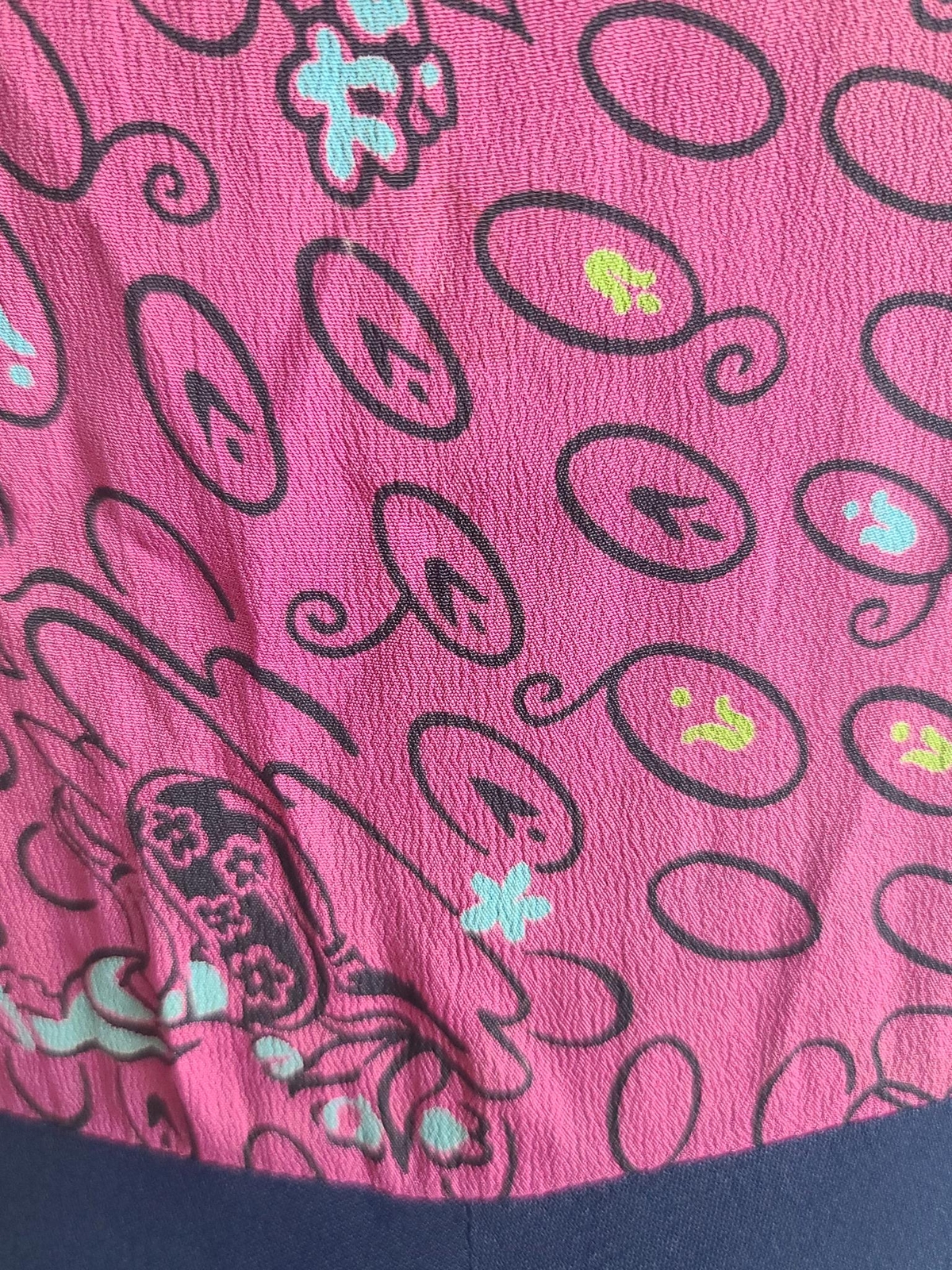 Vintage 1940s Genie Deer Animal Novelty Print Dress Pink Blue Rayon (Waist 27″)