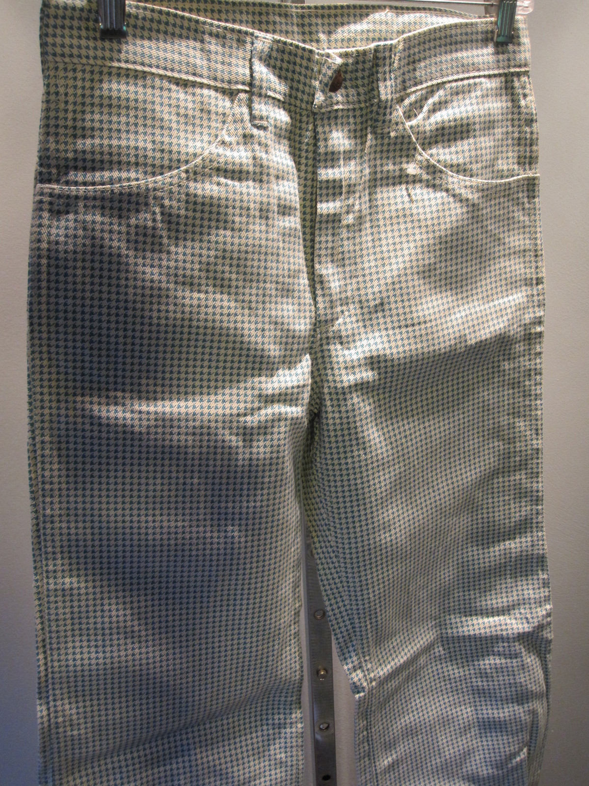NOS DEADSTOCK VTG 1960S CHEAP JEANS HOUNDSTOOTH BELL BOTTOMS HiPPY BOHO GOGO 29