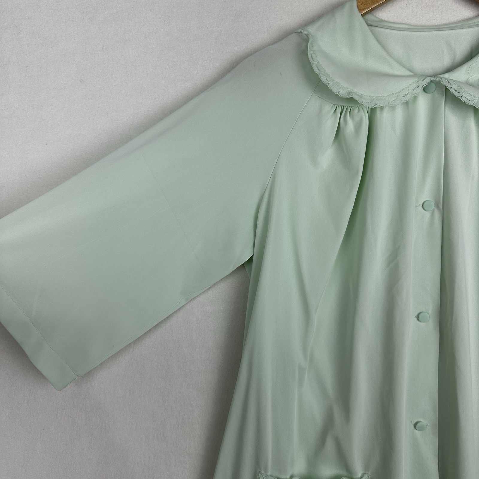 Vintage Shadowline PJ Top Bed Jacket Aqua Nylon Lace Medium Youth Buttons Pocket