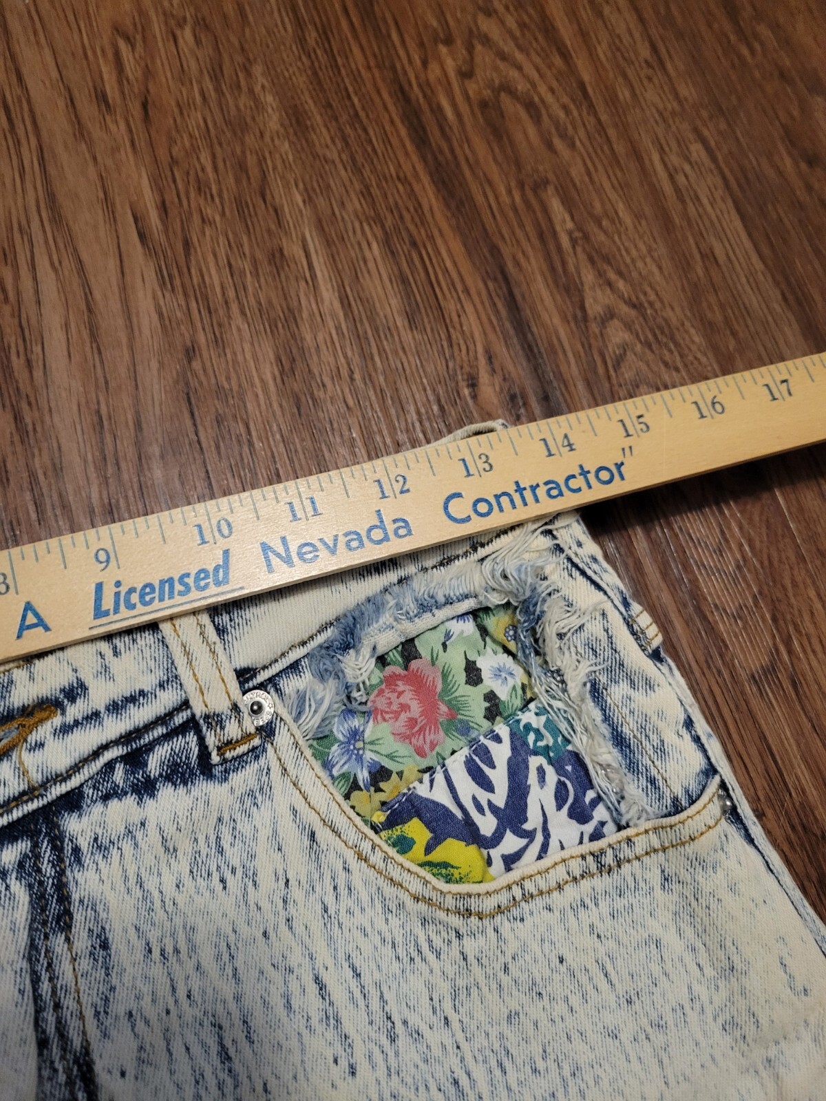 Vintage 90s Acid Stonewashed Jeans Speed Denim Sz 11/12 Frayed Patch Stretch 80s