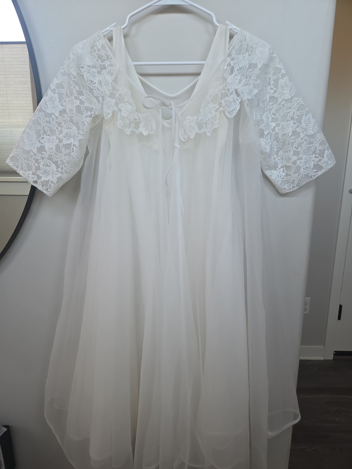 2pc Vintage LISETTE Nightgown PEIGNOIR Robe Set BABYDOLL Sheer CHIFFON Gown M