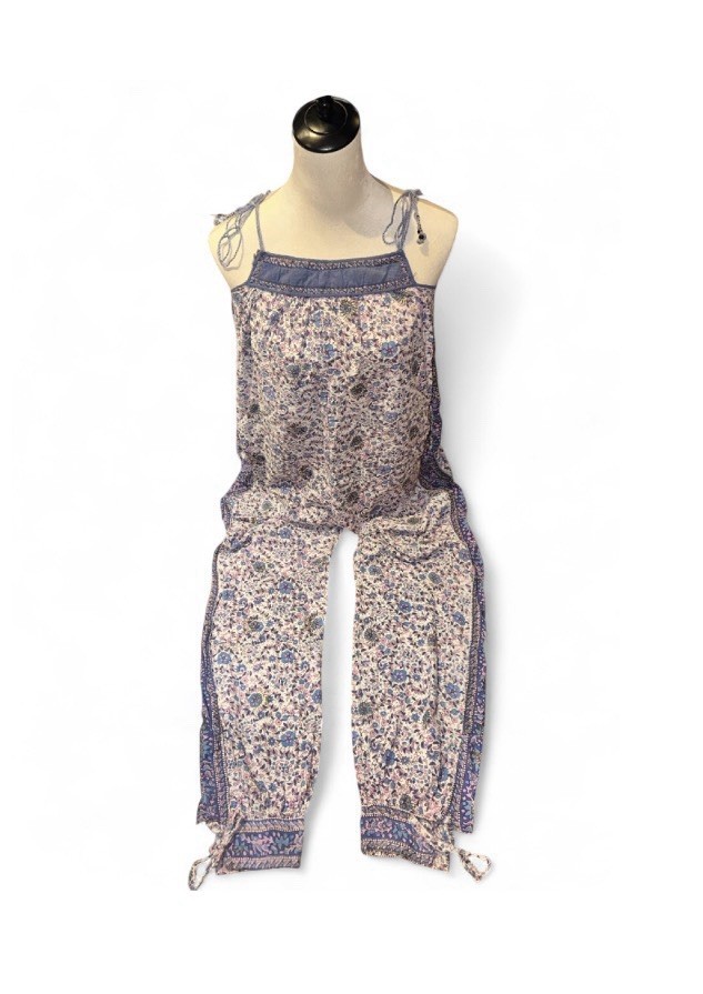 Rare Vintage 1970s Starina Creation Paris Indian Cotton Jumpsuit Romper, Medium