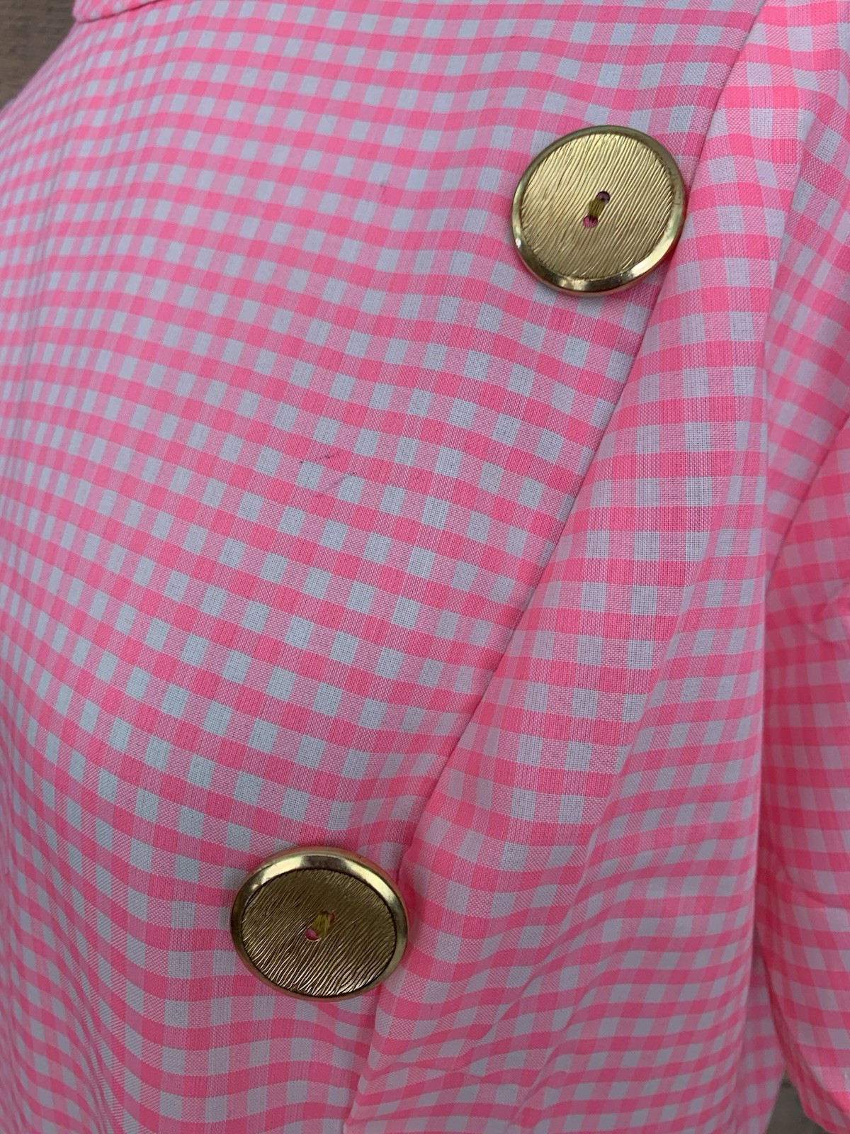 Vintage 1960s Mod Pink Gingham Drop Waist Day Dress 42”Bust /36”waist