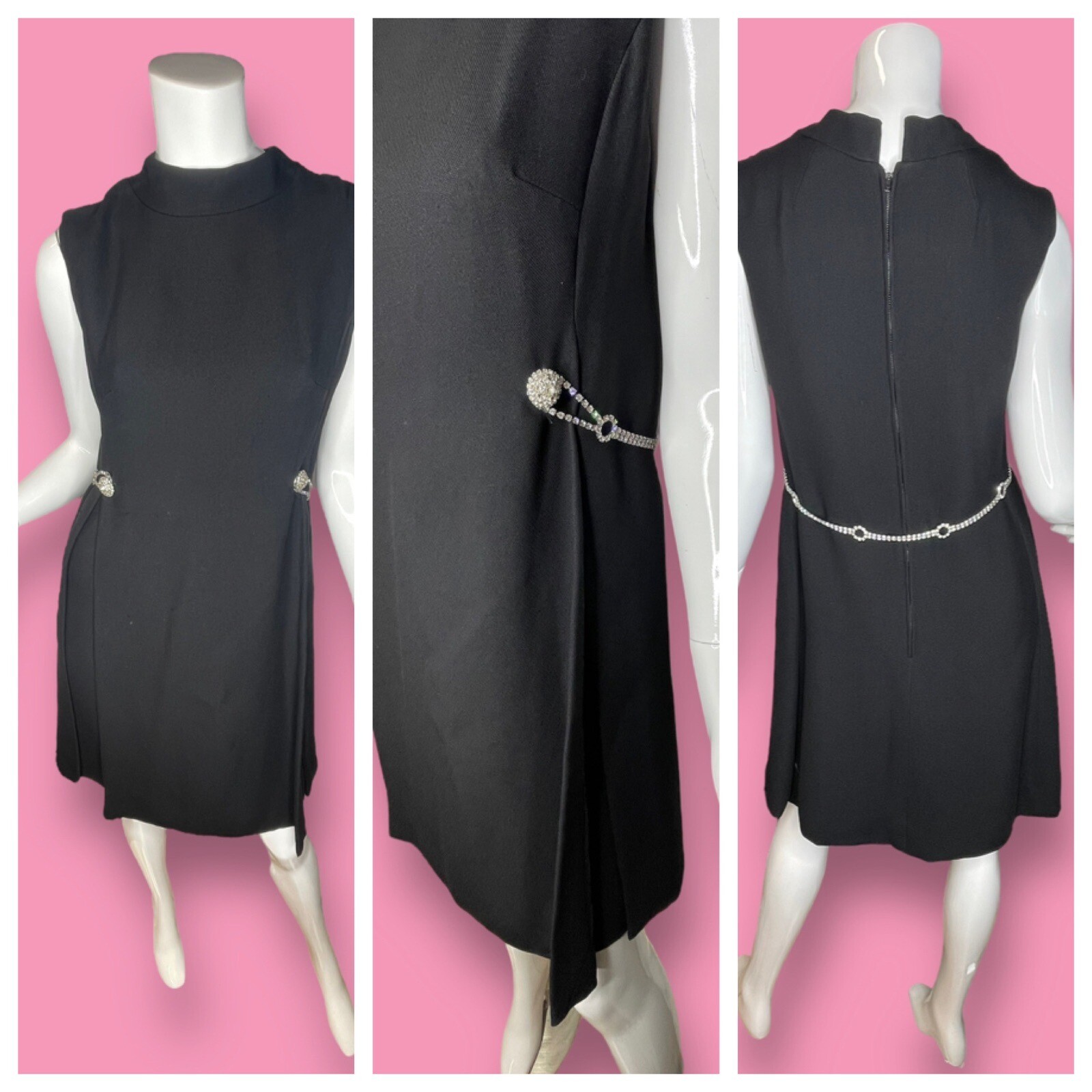 Vintage 1960’s Shannon Rodgers for Jerry Silverman Black Dress Rhinestones EUC!