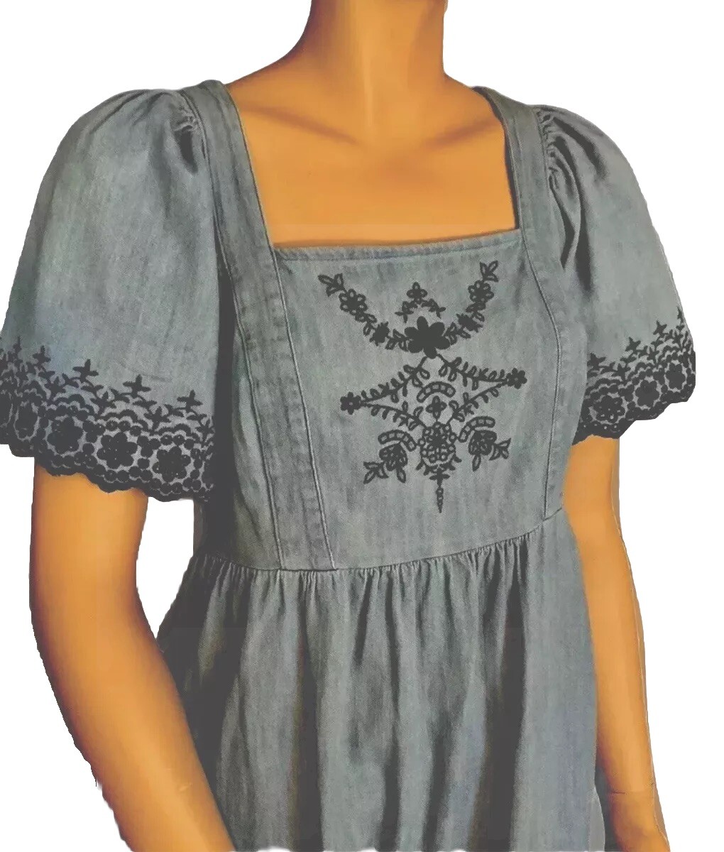 Blue Denim OLD NAVY Dress Emb.Elastic Bust Fitting COTTAGE CORE Sm