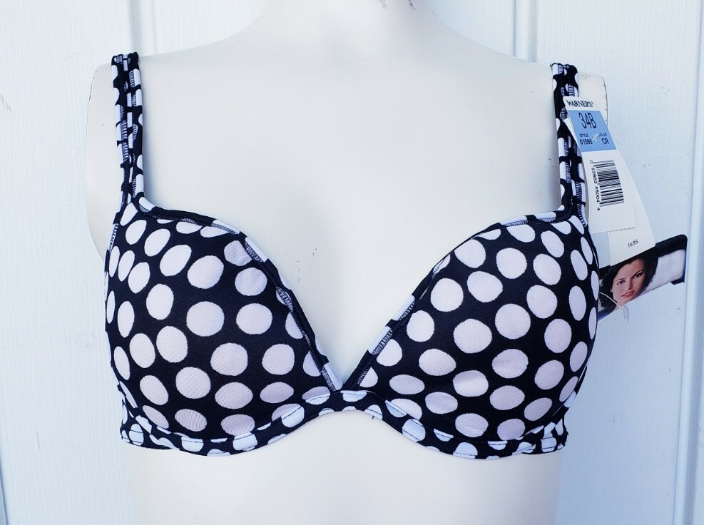 Vintage Warner’s Nothing but Curves Bra Size 34B Underwired Polka Dot Black NEW