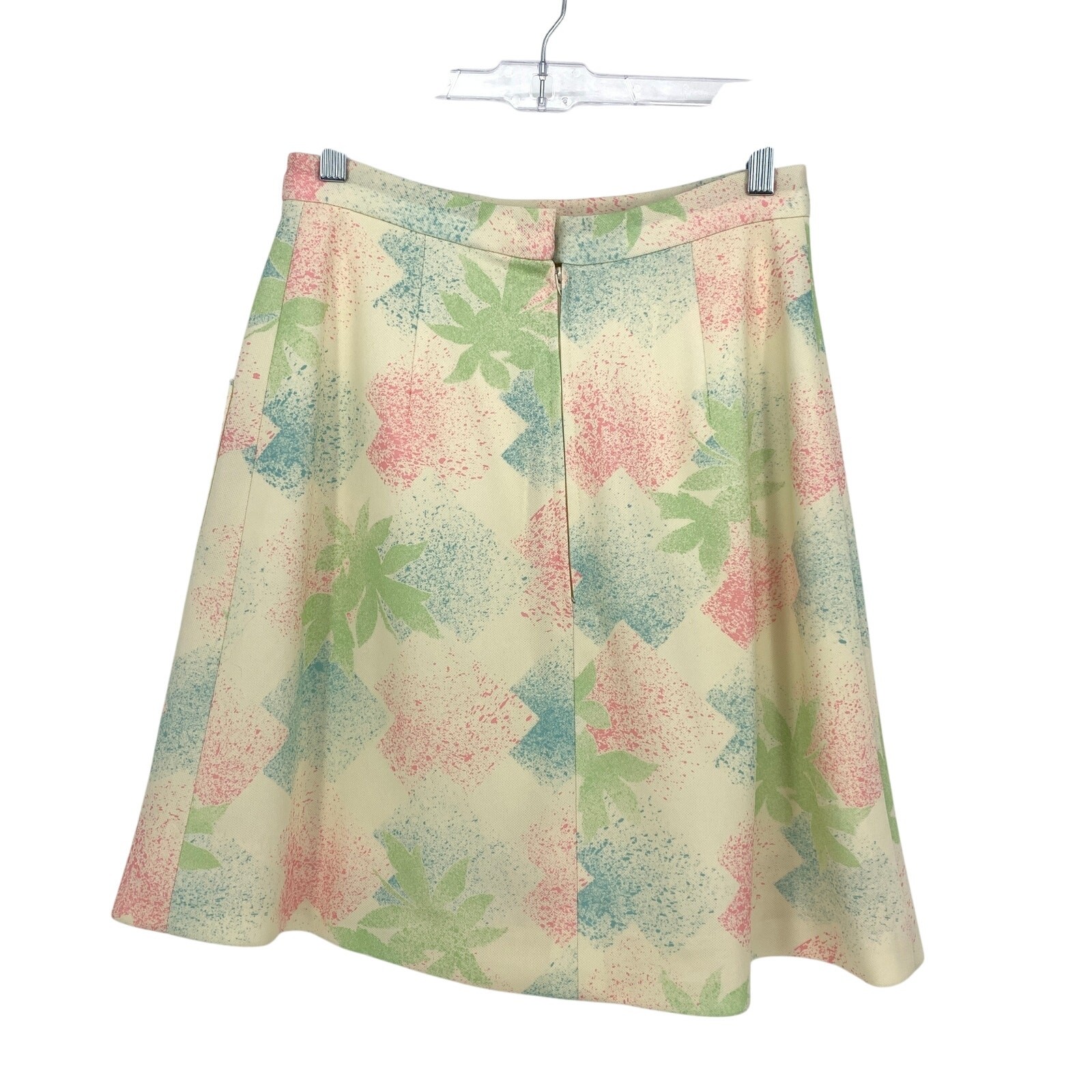 Vintage 70s Skort Womens Sz 27″ Pastel Leaf Print Cream Green Pink Blue