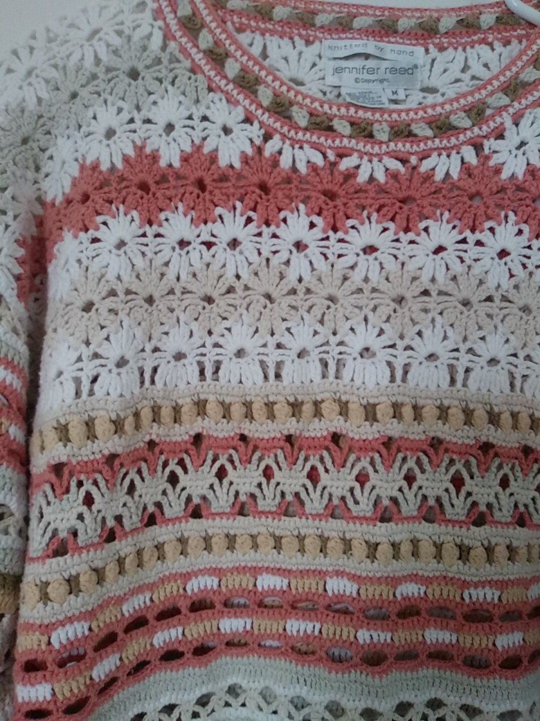 Vintage Hand Crochet knit Sweater Tunic Sz Med-Lg Granny Cottage Core